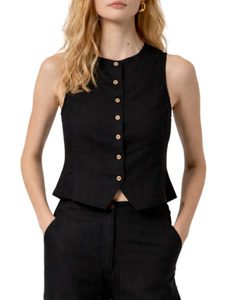 Surkana gilet donna in viscosa e lino nero