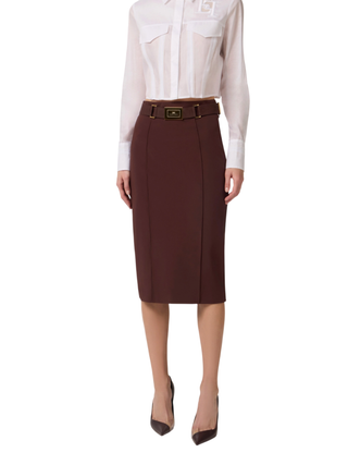 Elisabetta Franchi gonna tubino in tessuto tecnico marrone