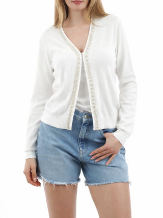 Yes Zee cardigan donna con applicazioni gioiello panna