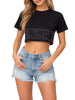 Disclaimer T-shirt crop donna con logo strass nero