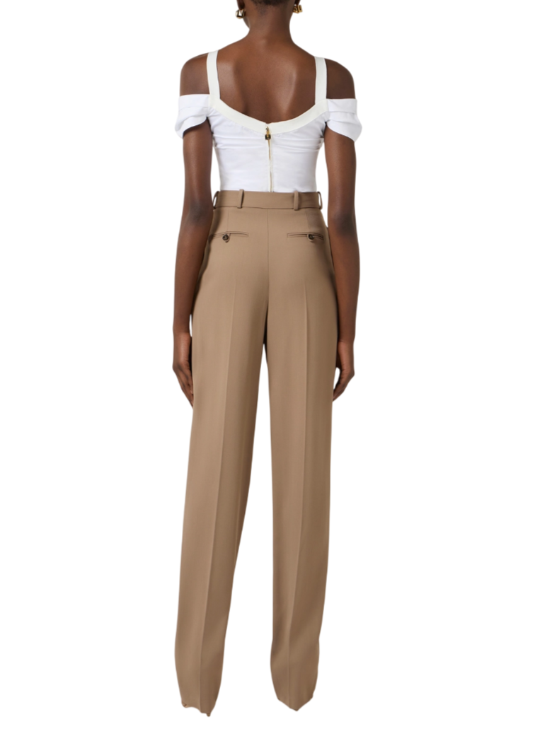 Elisabetta Franchi pantaloni in gabardina con pinces cammello