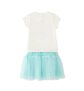 iDo completo bambina T-shirt e gonna in tulle bianco celeste