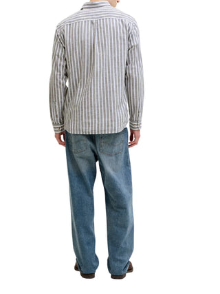 Jack&Jones camicia uomo a righe misto lino bianco verde