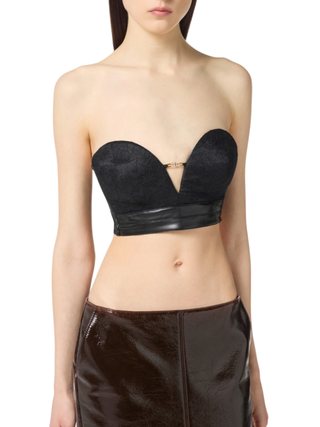 Elisabetta Franchi top crop in pizzo floreale nero RG00257E2 110 ELISABETTA FRANCHI 