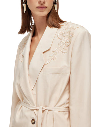 Blugirl giacca blazer doppiopetto misto lino con ricami rosa cipria