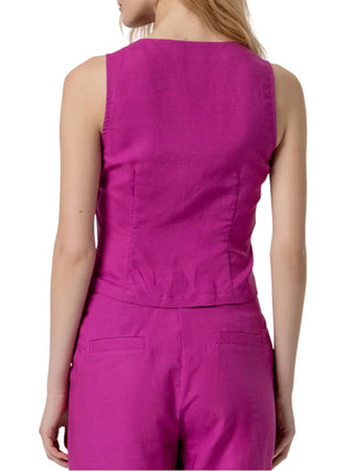 Surkana gilet donna in viscosa e lino fucsia