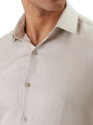Calvin Klein camicia uomo misto lino slim fit tortora