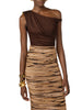 Elisabetta Franchi body monospalla in jersey drappeggiato marrone