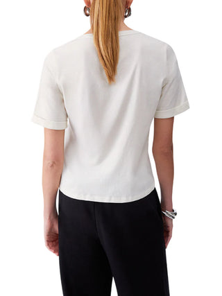 Liu Jo T-shirt scollo a V con strass panna