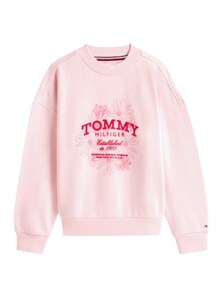 Tommy Hilfiger felpa bambina con logo flock rosa