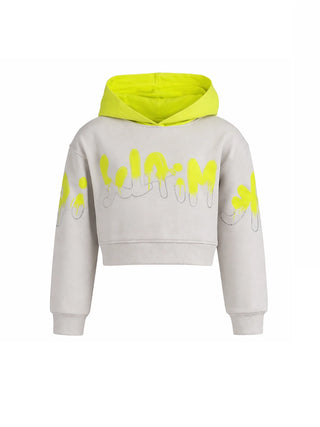 Disclaimer felpa crop bambina con cappuccio e logo strass ecrù