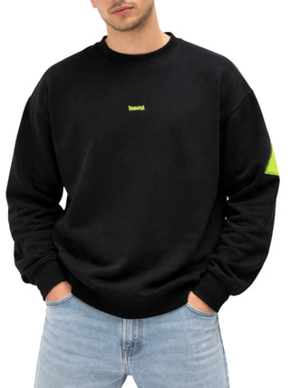 Disclaimer felpa uomo con maxi logo posteriore nero giallo fluo