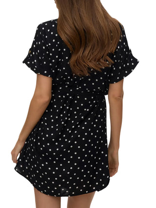 Vero Moda abito corto a pois con cintina nero bianco