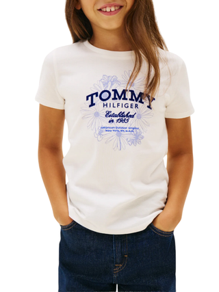 Tommy Hilfiger T-shirt bambina con logo flock panna