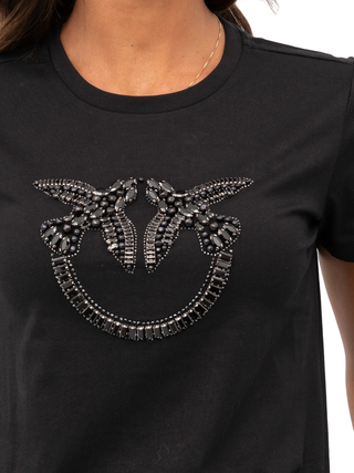 Pinko T-shirt Quentin con logo gioiello nero 100535-A2RN Z99 PINKO