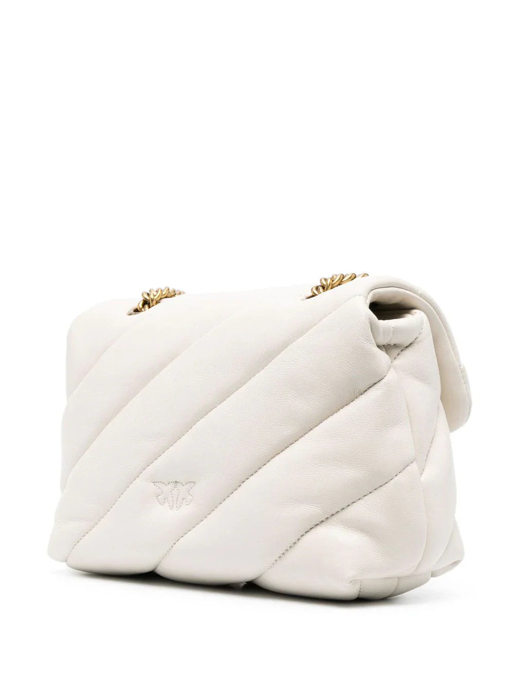 Pinko borsa a spalla Love Bag Mini Puff in pelle trapuntata bianco oro