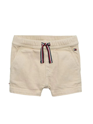 Tommy Hilfiger shorts neonato in denim con coulisse beige