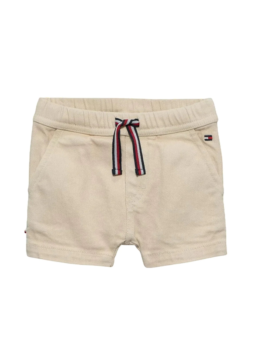 Tommy Hilfiger shorts neonato in denim con coulisse beige