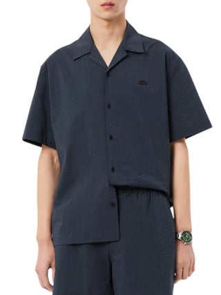 Lacoste camicia a righe uomo manica corta nero grigio