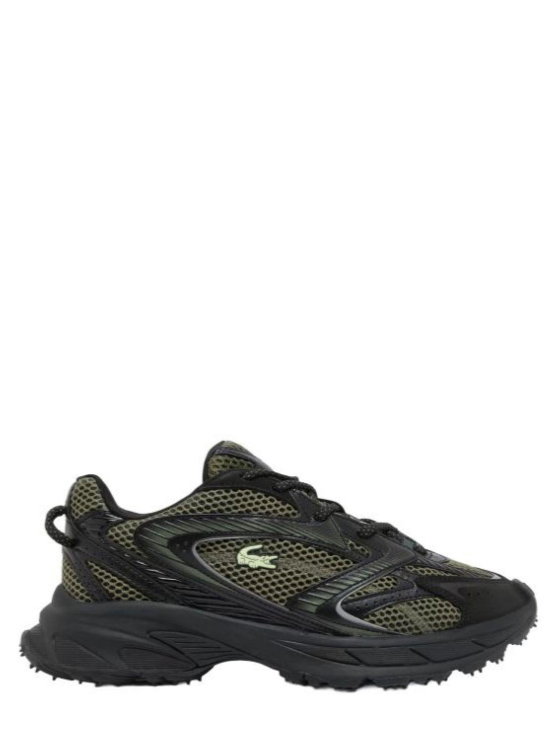 Lacoste sneakers uomo in mesh e pelle nero verde