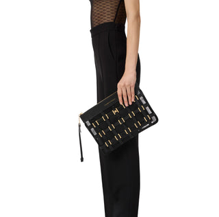 Elisabetta Franchi pochette a rete con dettagli gioiello nero