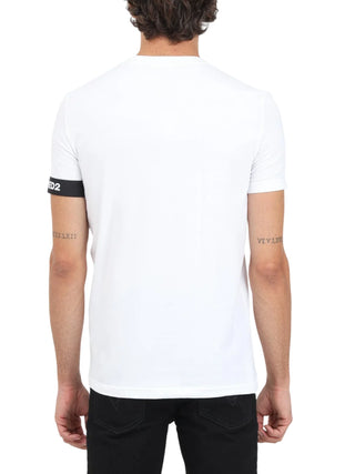 Dsquared2 T-shirt uomo manica corta con fascia logata bianco nero