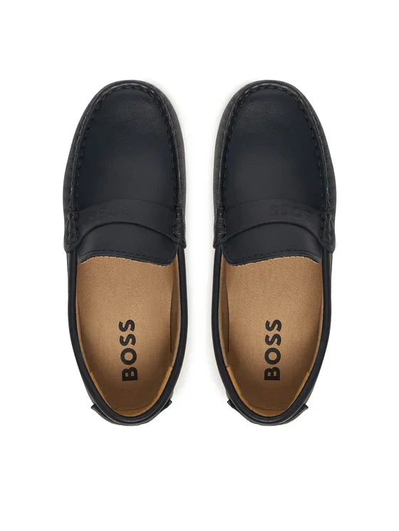 Boss mocassini bambino in pelle blu
