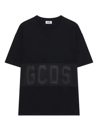 GCDS T-shirt bambino manica corta banda logo nero