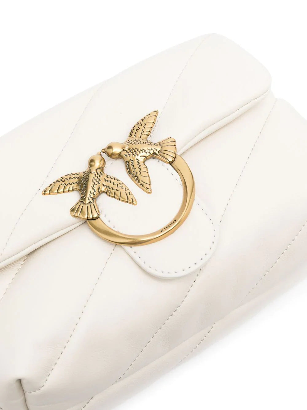 Pinko borsa a spalla Love Bag Mini Puff in pelle trapuntata bianco oro