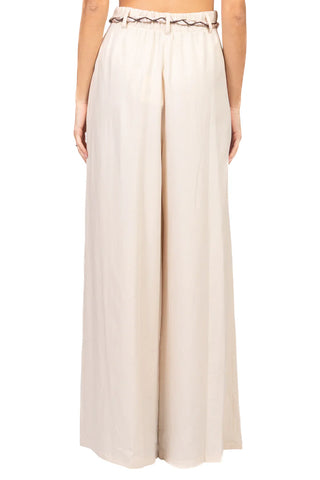 Vicolo pantaloni palazzo donna misto lino con foulard ecrù