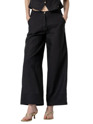 Surkana pantaloni gamba larga misto lino nero