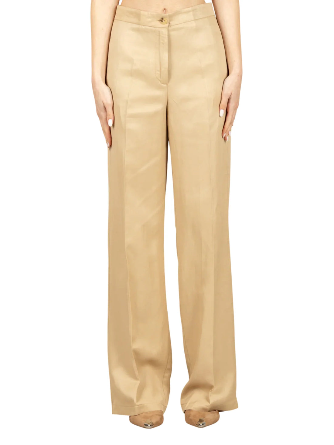 Vicolo pantaloni palazzo donna misto lino beige
