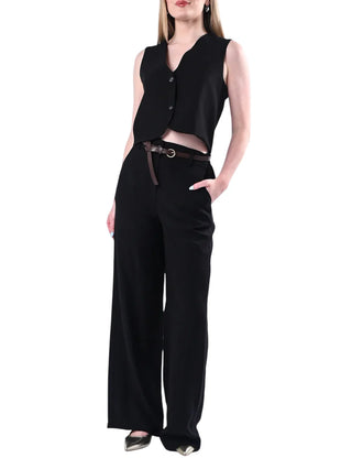 Haveone pantaloni gamba larga donna con cintura nero PIA-Q532 NERO HAVEONE
