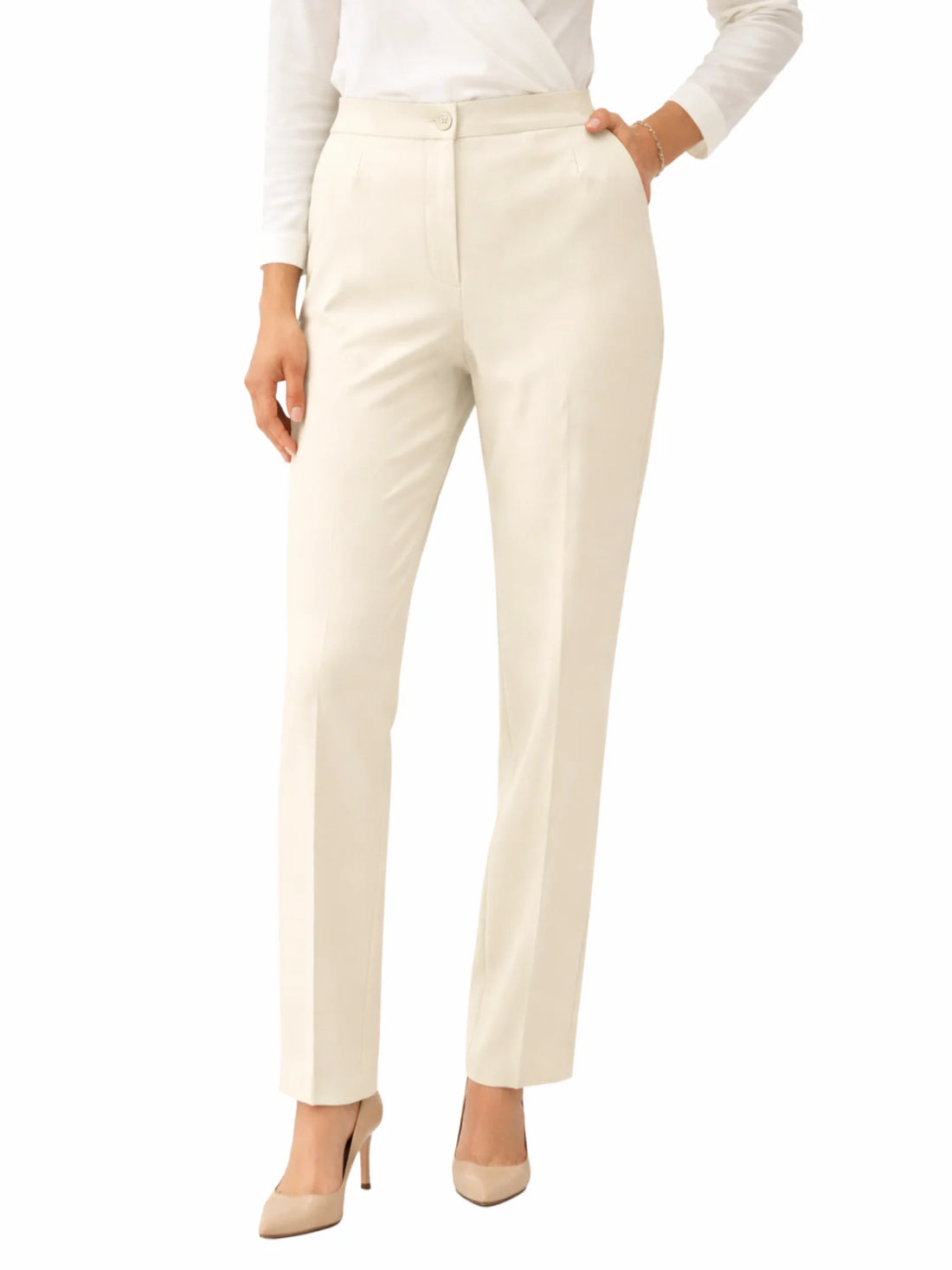 Lola by Sandro Ferrone pantaloni gamba dritta in tessuto cady fluido panna