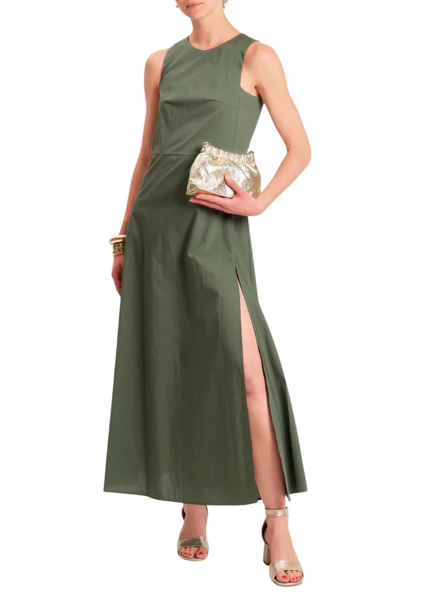 Vicolo abito lungo smanicato in cotone verde militare