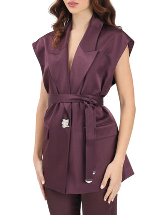 Pinko giacca smanicata Melanzana con cintura viola