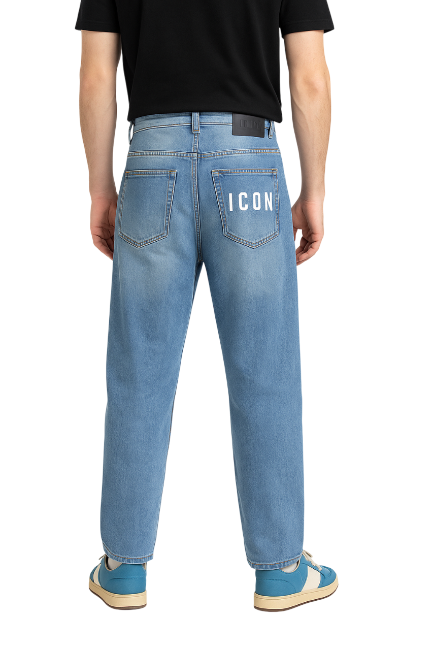 Icon jeans baggy uomo gamba larga lavaggio blu