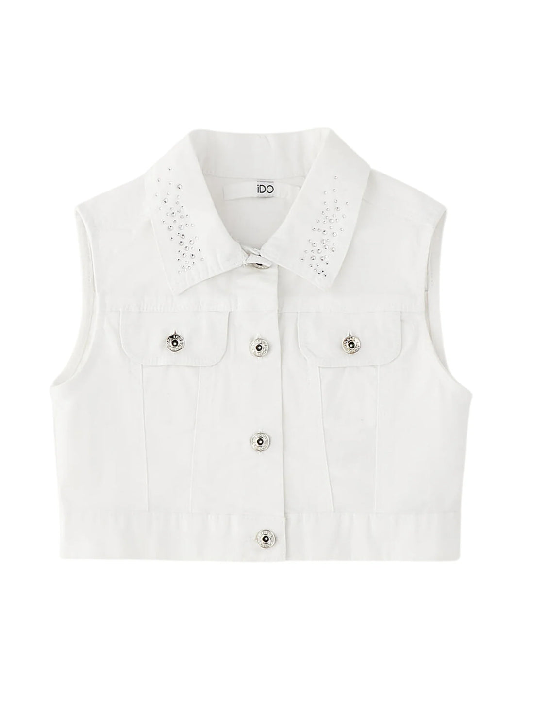 iDo gilet bambina in denim con strass bianco