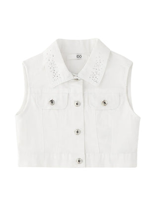 iDo gilet bambina in denim con strass bianco