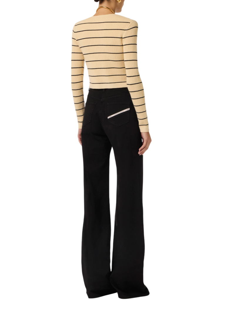 Elisabetta Franchi jeans palazzo in denim stretch lavaggio nero