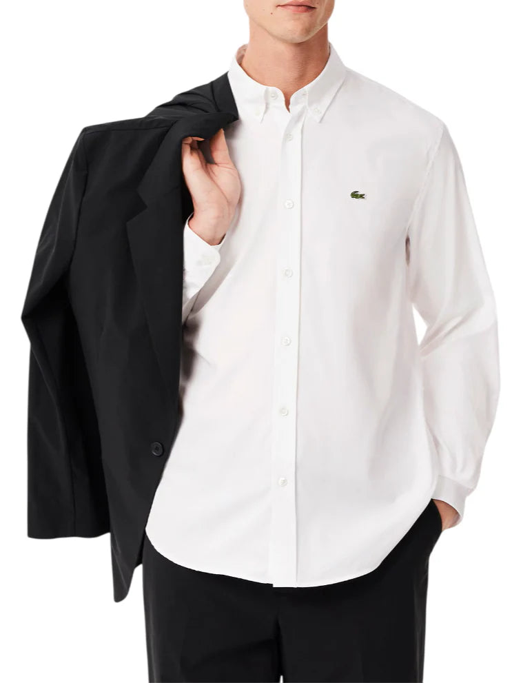 Lacoste camicia uomo manica lunga in cotone bianco