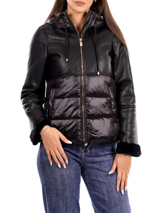 Yes Zee giubbino donna in ecopelle e nylon nero J018-GB00 0801 YES-ZEE 