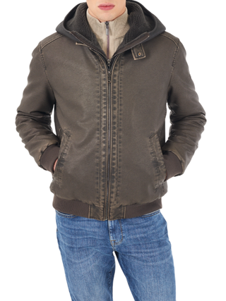 Yes Zee giubbino uomo in ecopelle con cappuccio marrone J825-B800 0276 YES-ZEE 