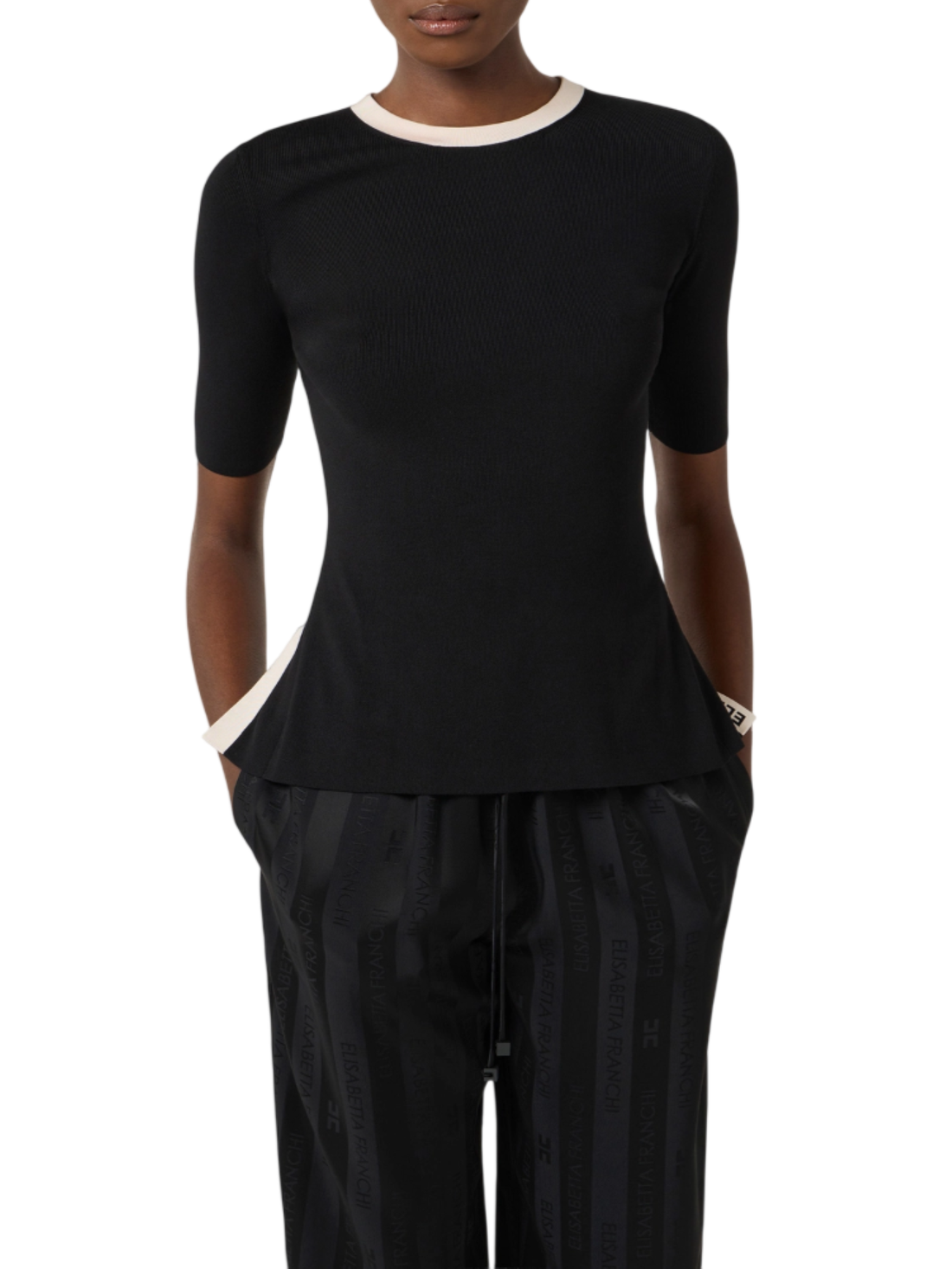 Elisabetta Franchi maglia manica corta con schiena scoperta nero