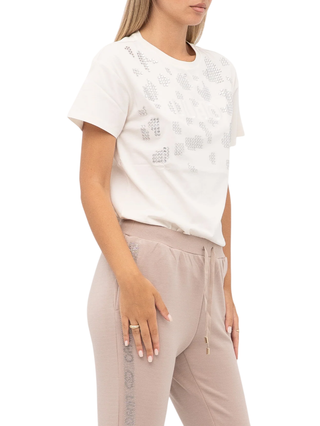 Liu Jo T-shirt manica corta con applicazioni gioiello panna TF5184JS923 M9896 LIU JO 