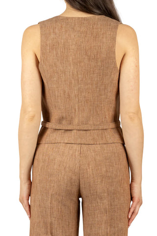 Vicolo gilet donna misto lino fiammato marrone
