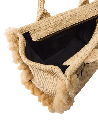 Pinko borsa Beach Shopper in rafia con logo beige