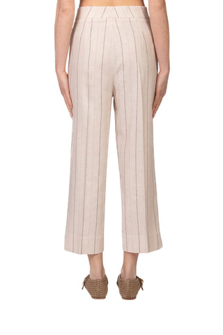 Vicolo pantaloni gessati donna misto lino beige