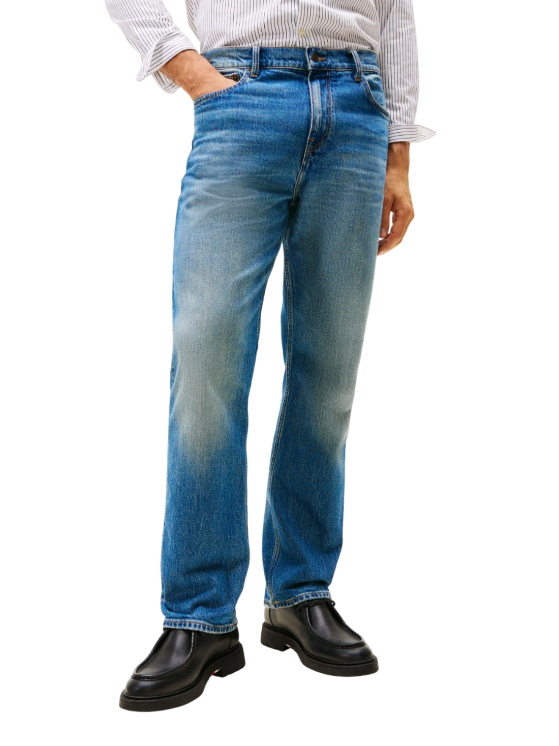 Tommy Hilfiger jeans uomo gamba larga lavaggio blu