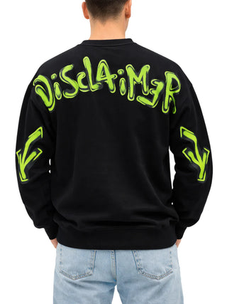Disclaimer felpa uomo con maxi logo posteriore nero giallo fluo